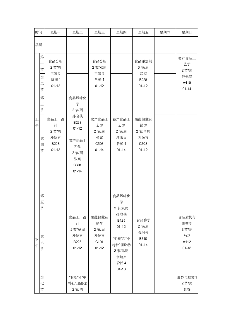 蚌埠学院课程表第1页