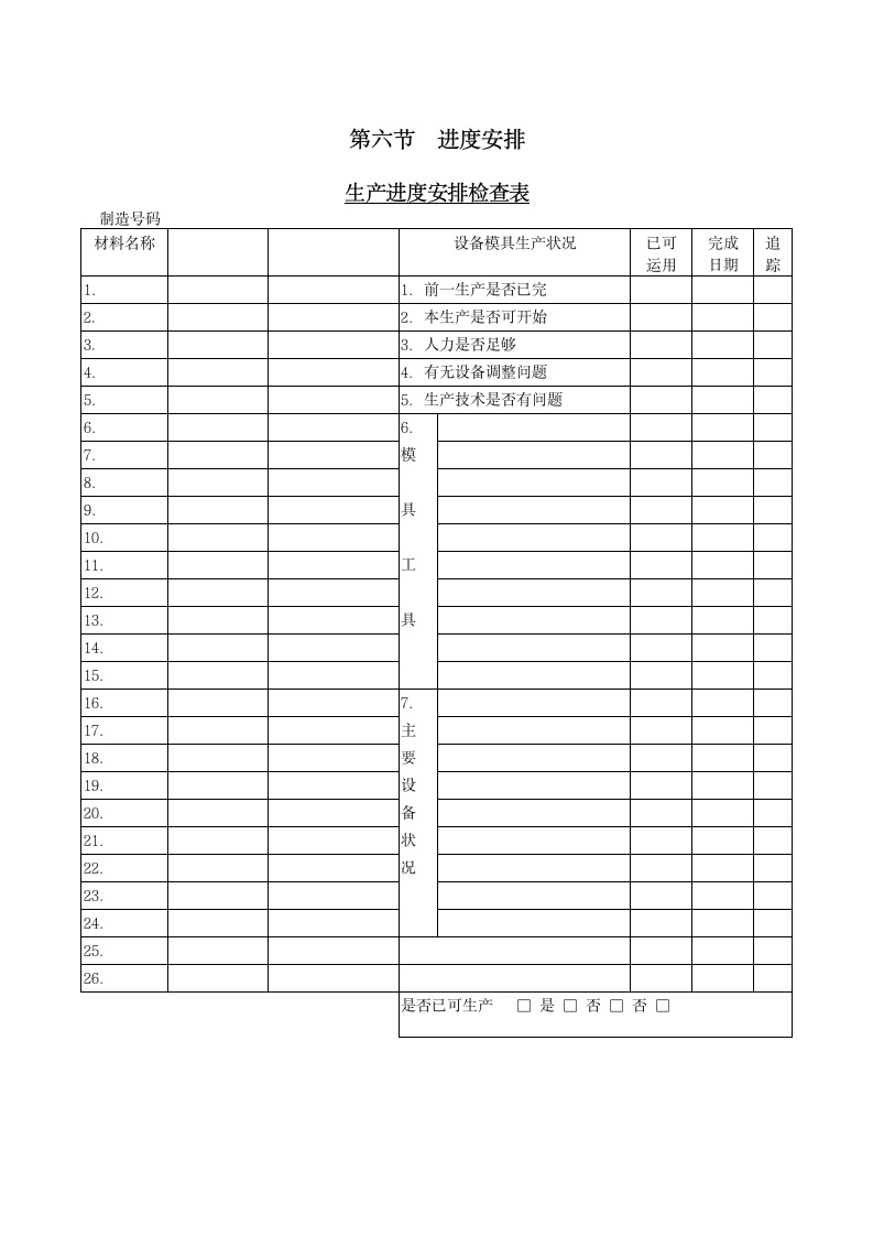 某公司生产进度安排检查表.doc第1页