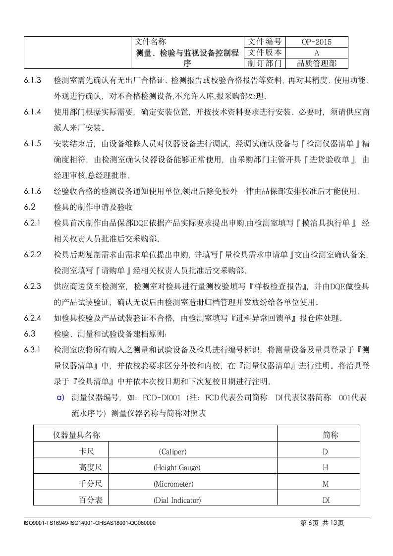 制造科技企业监视和测量设备管理控制程序.doc第6页