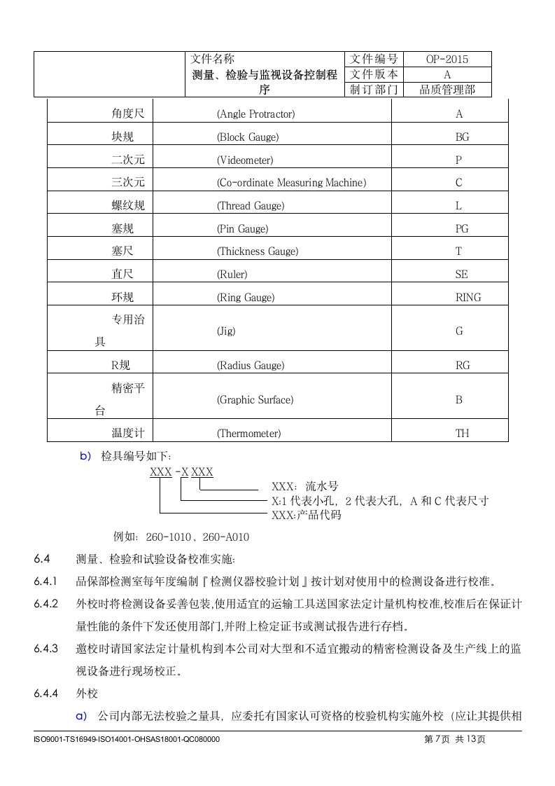 制造科技企业监视和测量设备管理控制程序.doc第7页