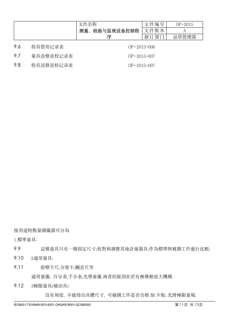 制造科技企业监视和测量设备管理控制程序.doc第11页