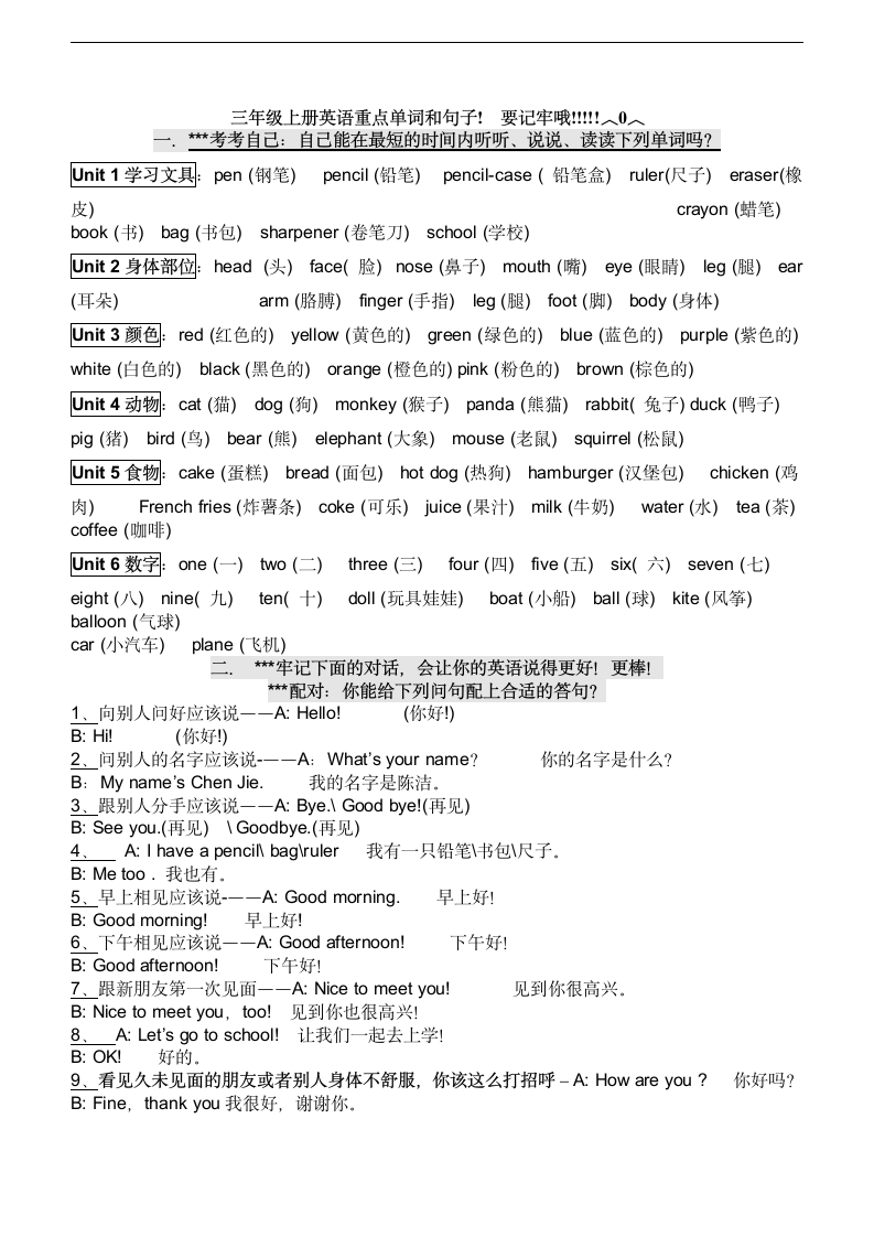 PEP小学四年级上、下重点单词和句型.doc第1页