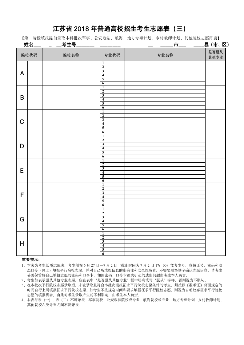 江苏高考志愿填报草表第5页