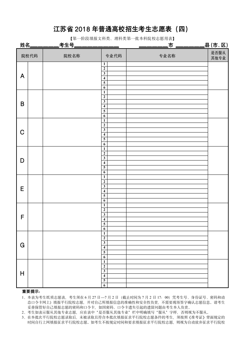 江苏高考志愿填报草表第6页