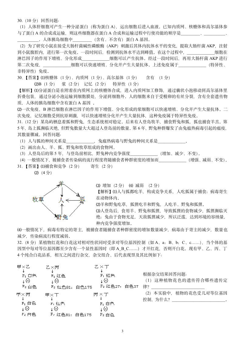 2011年辽宁高考   理综试题—生物部分 解析版第3页