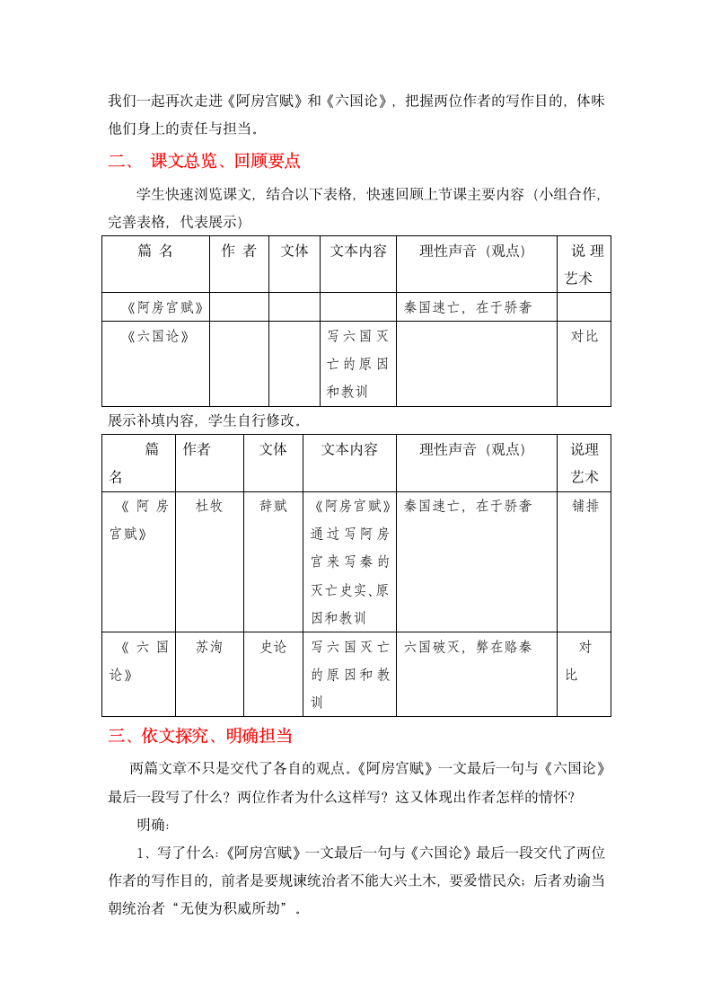 第八单元 “承担责任、勇于担当”《阿房宫赋》《六国论》群文阅读教学设计 必修下册-2021-2022学年高中语文.doc第2页