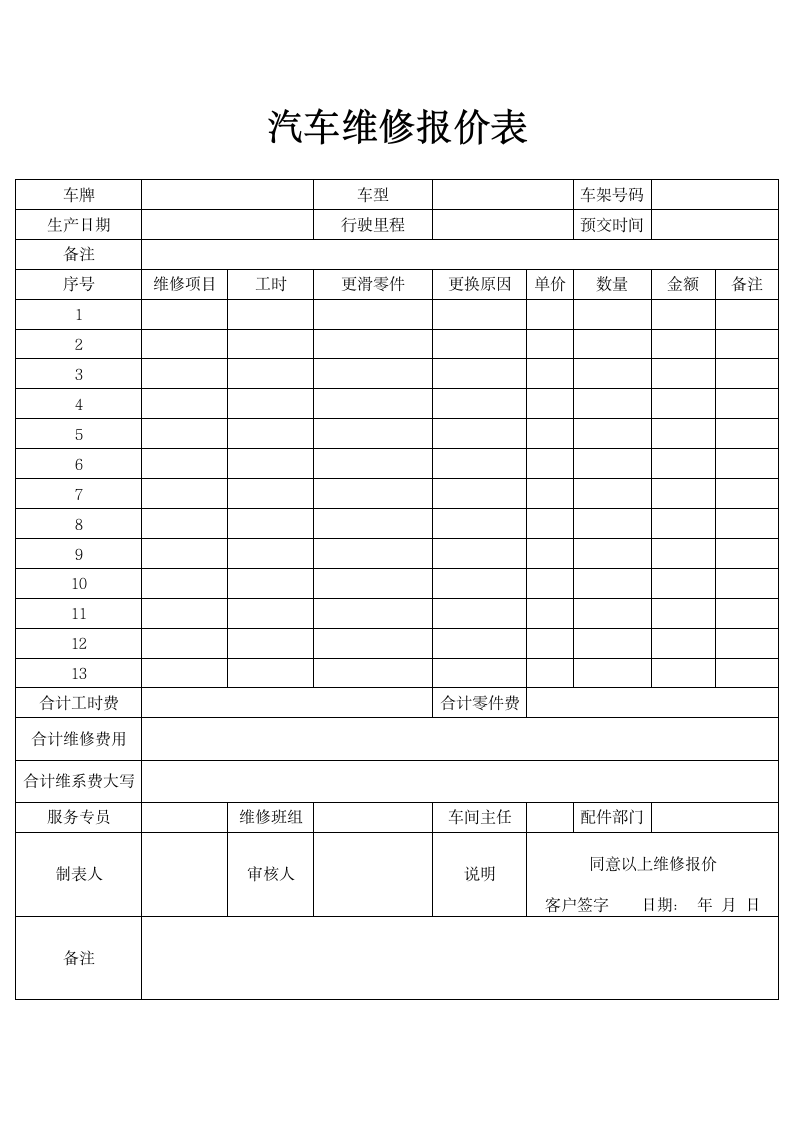 汽车维修报价表.docx第1页