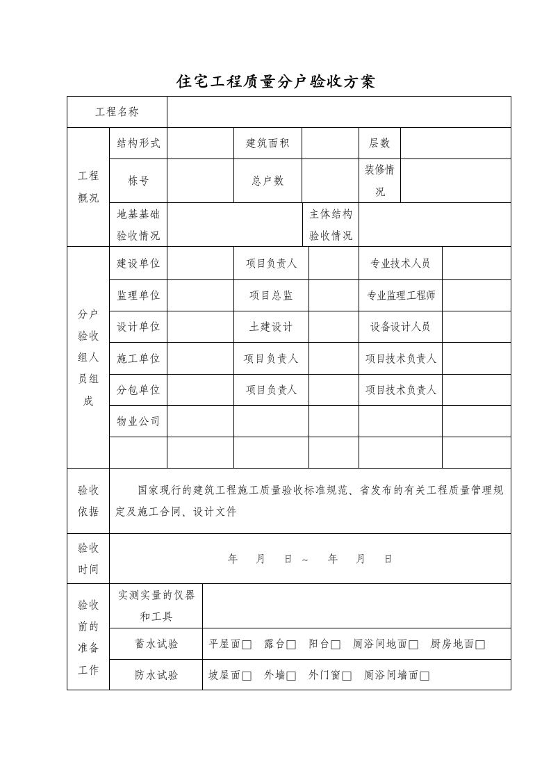 住宅工程质量分户验收方案.docx