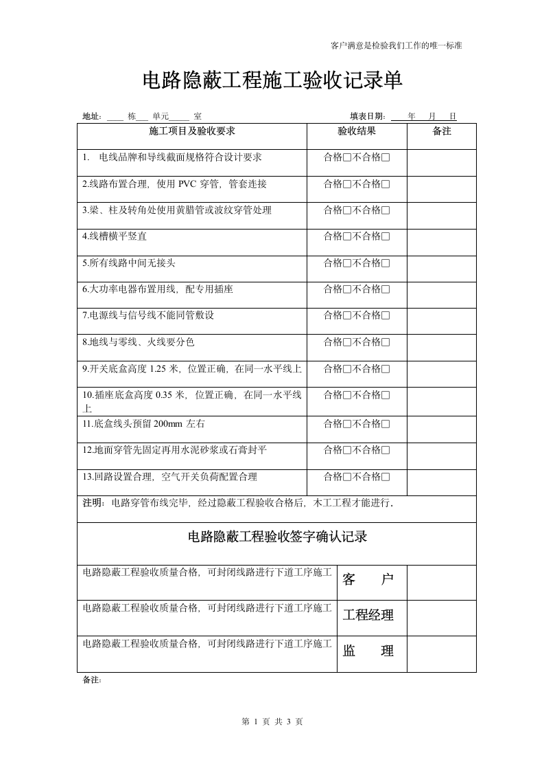 电路隐蔽工程施工验收记录单.wps