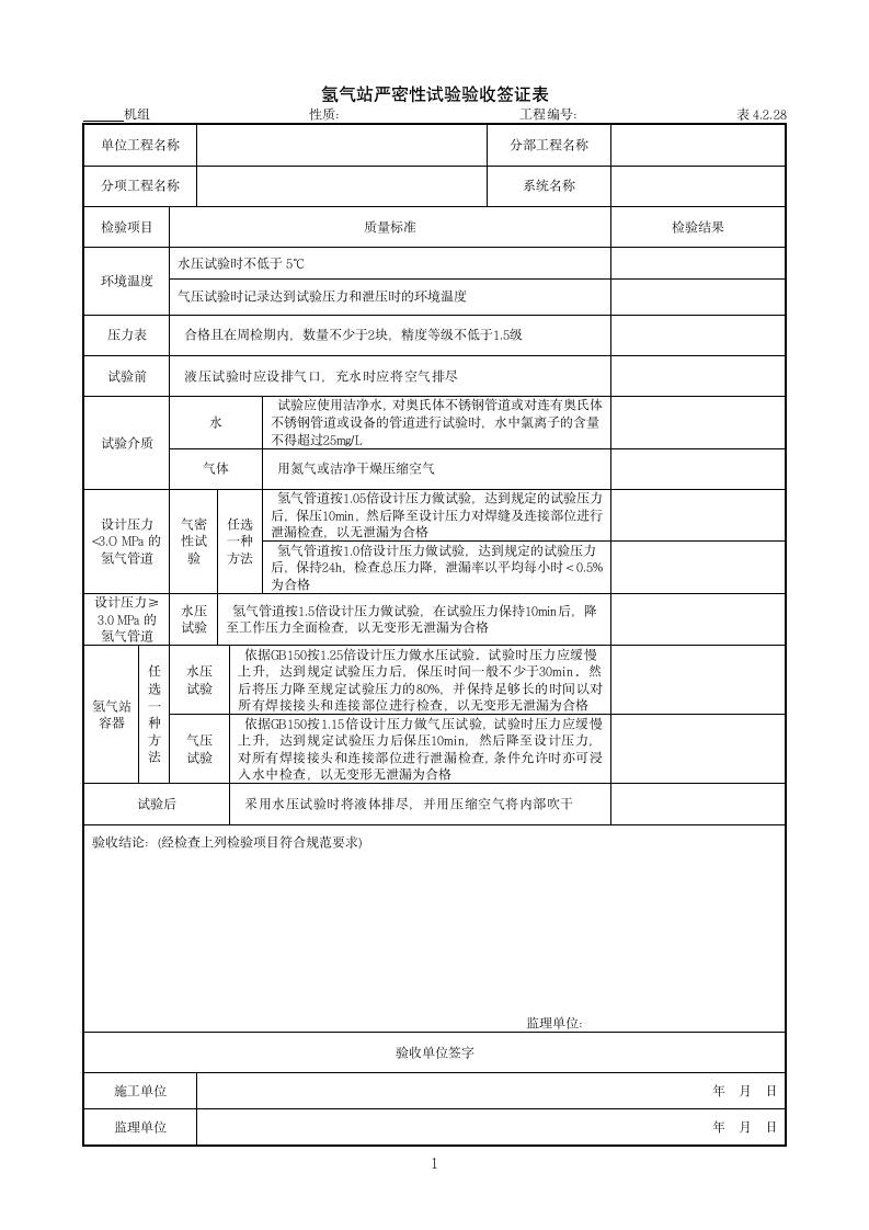 氢气站严密性试验验收签证表.doc第1页