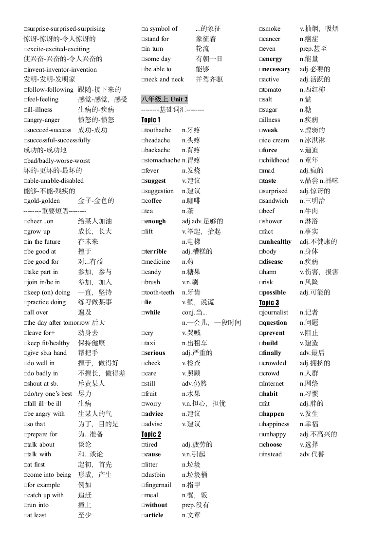 2023年中考英语仁爱版一轮复习词汇教学讲义八年级上册Units1-2.doc第2页