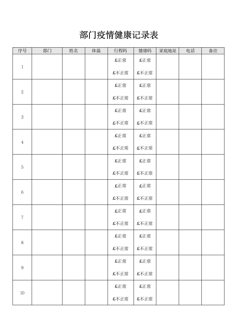 部门疫情健康记录表.docx