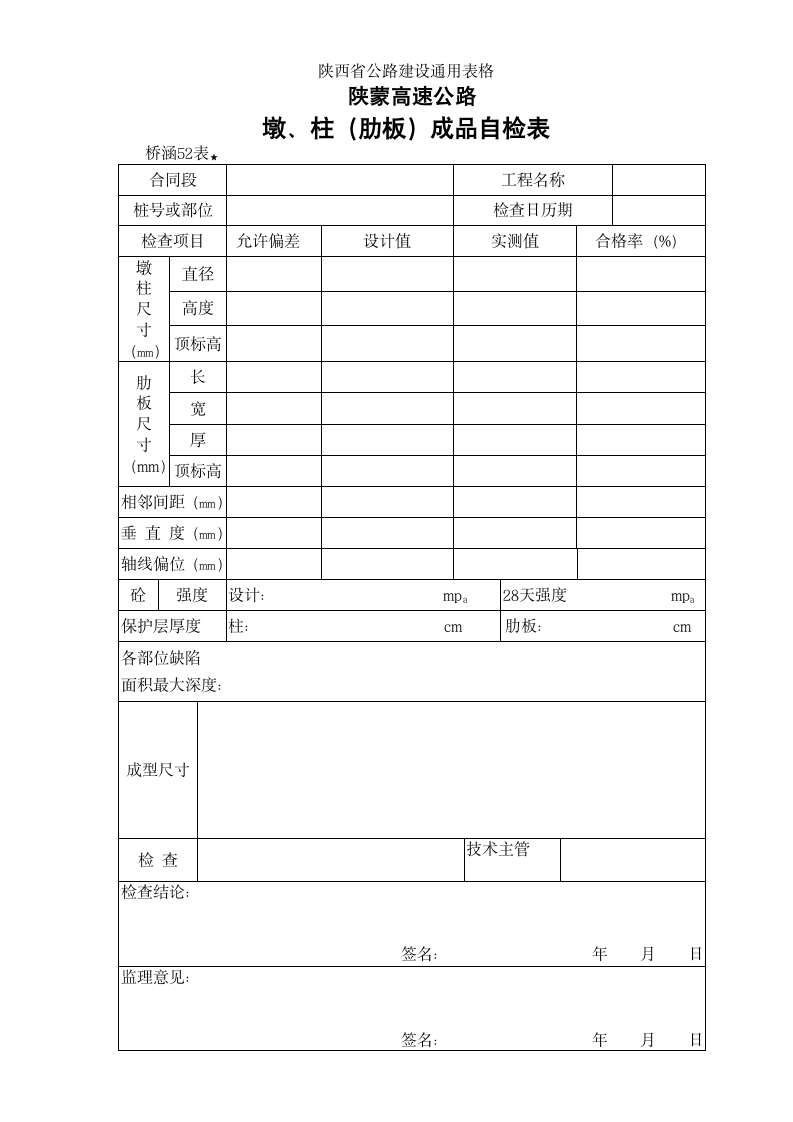 某地区墩柱肋板成品检查表详细文档.doc