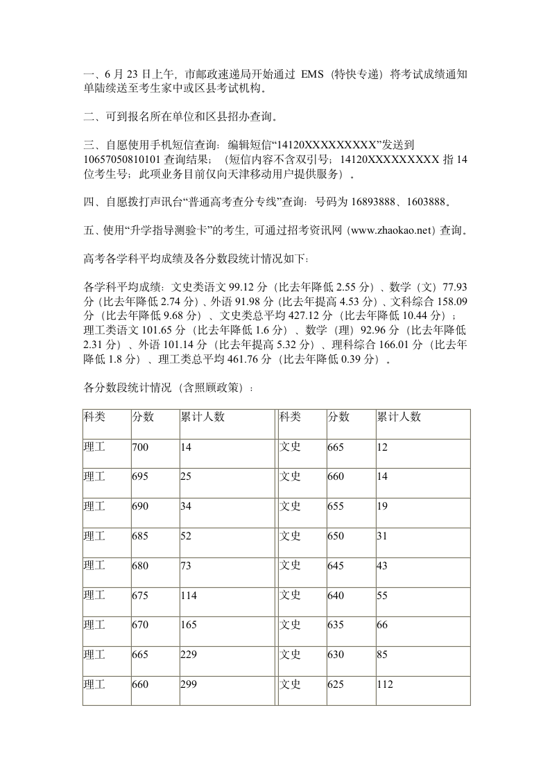 2014年天津高考一分一段表第2页