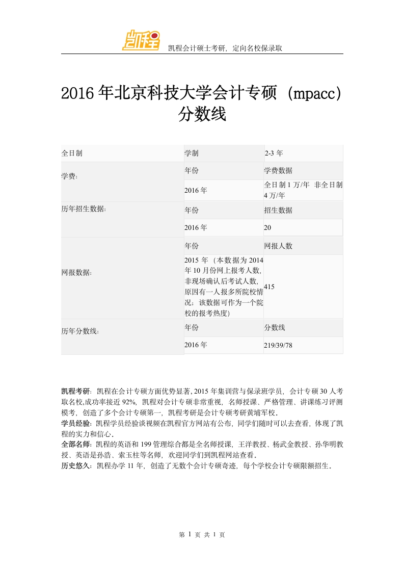 2016年北京科技大学会计专硕(mpacc)分数线第1页