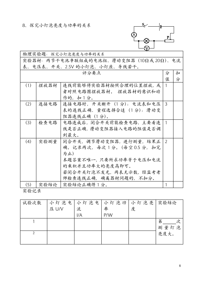 2014年河南省中招理化生实验操作考试试卷物理第8页