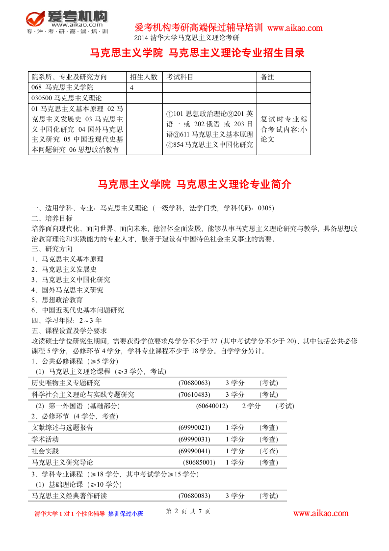 清华大学马克思主义理论考研 招生人数 参考书 报录比 复试分数线 考研真题 考研经验 招生简章第2页