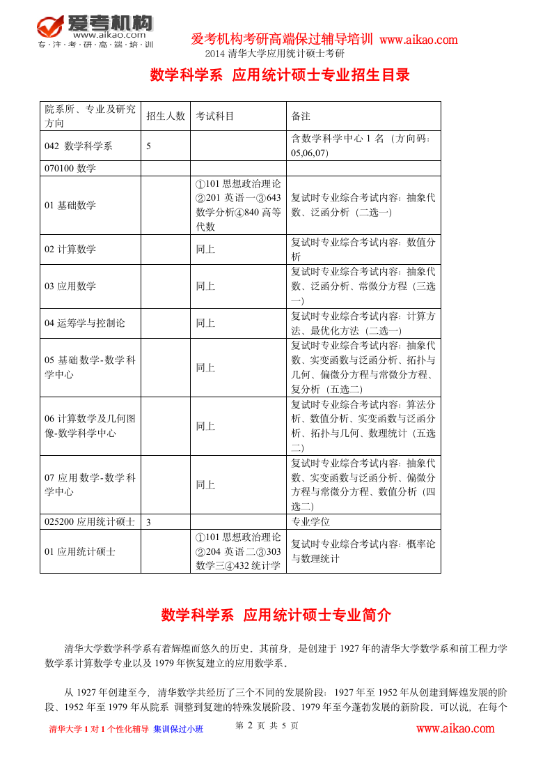 清华大学应用统计硕士考研 招生人数 参考书 报录比 复试分数线 考研真题 考研经验 招生简章第2页