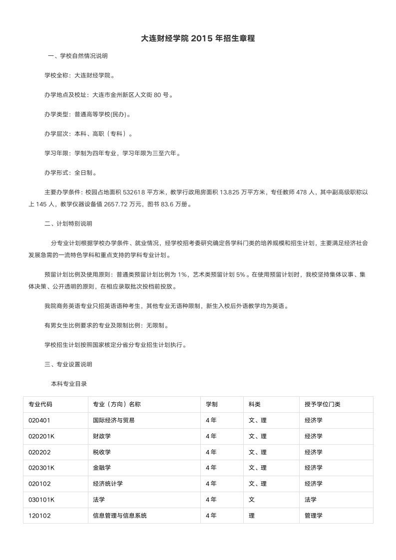 大连财经学院2015年招生章程(民办)(已经过主管部门审核)第1页