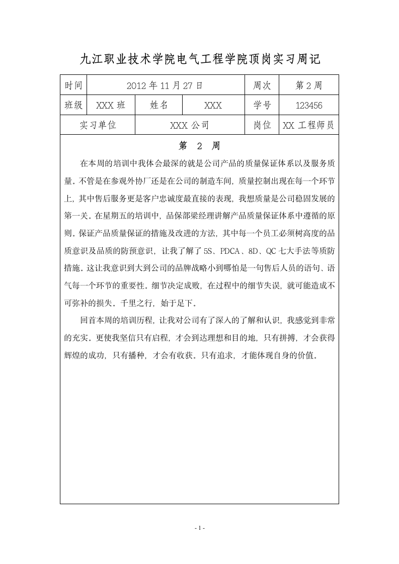 九江职业技术学院 顶岗实习周记20篇第2页