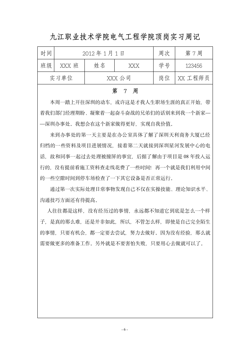 九江职业技术学院 顶岗实习周记20篇第7页