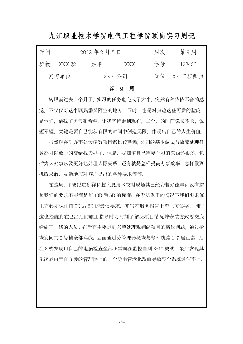 九江职业技术学院 顶岗实习周记20篇第9页