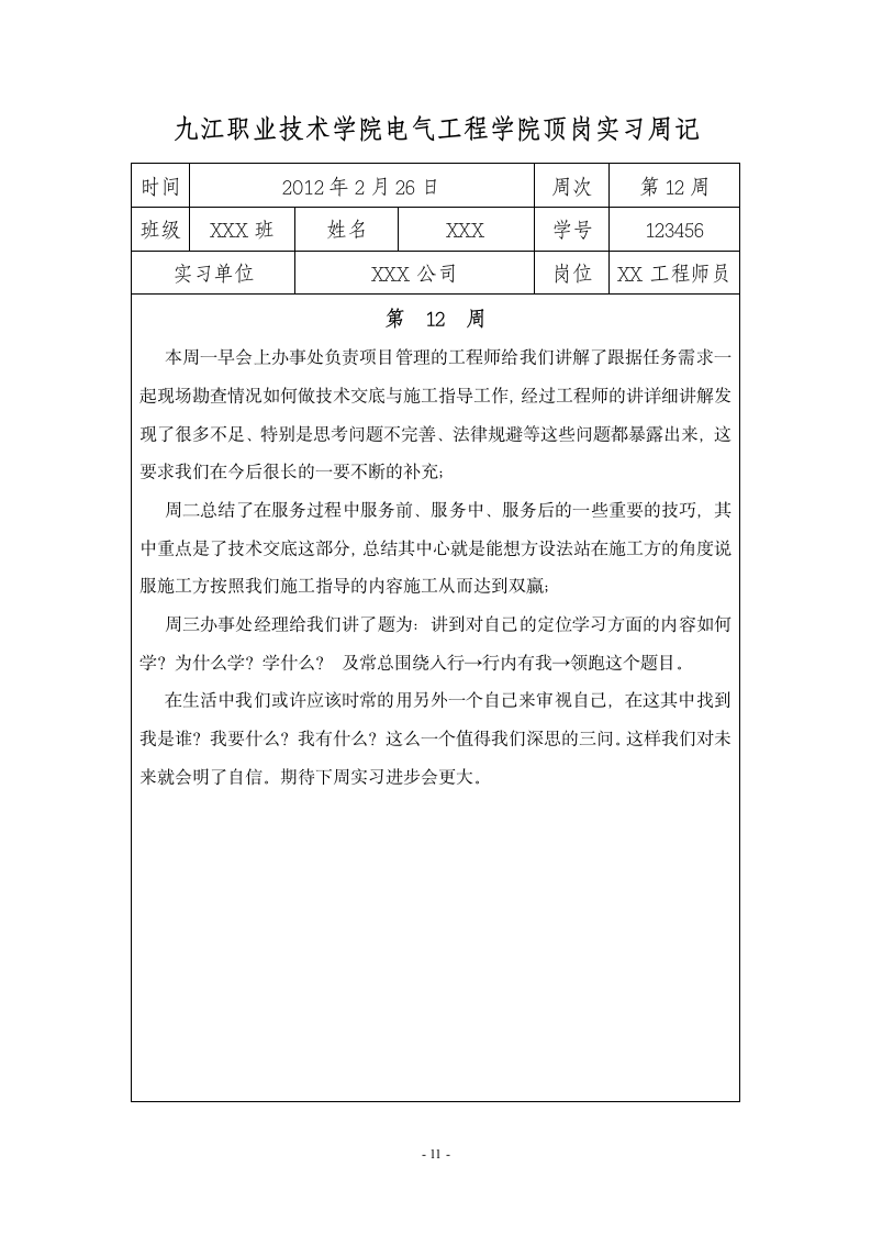 九江职业技术学院 顶岗实习周记20篇第12页