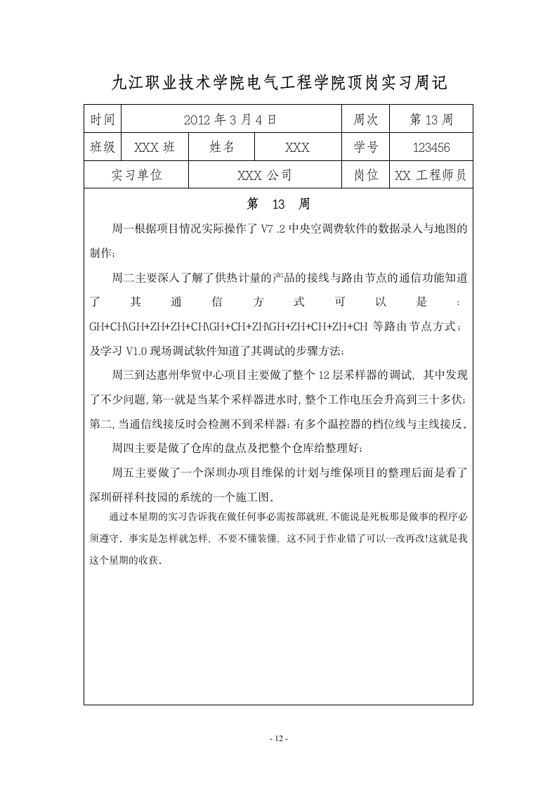 九江职业技术学院 顶岗实习周记20篇第13页