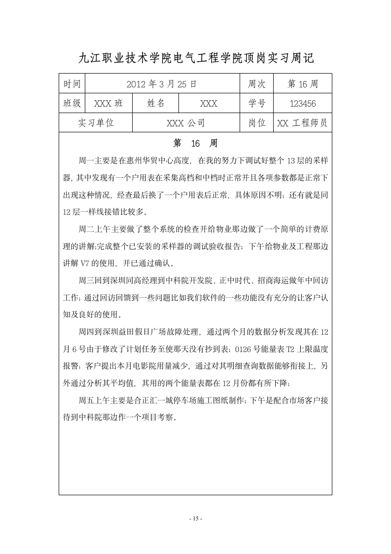 九江职业技术学院 顶岗实习周记20篇第16页