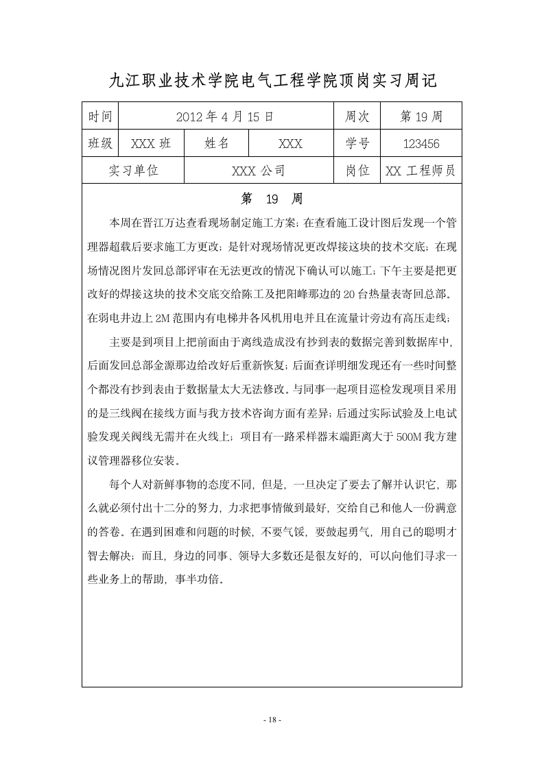 九江职业技术学院 顶岗实习周记20篇第19页