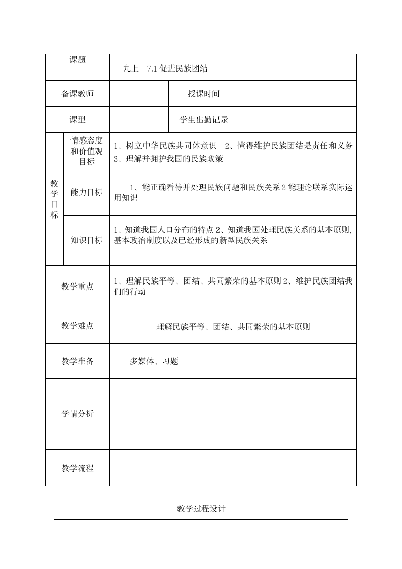 7.1 促进民族团结 教案.doc