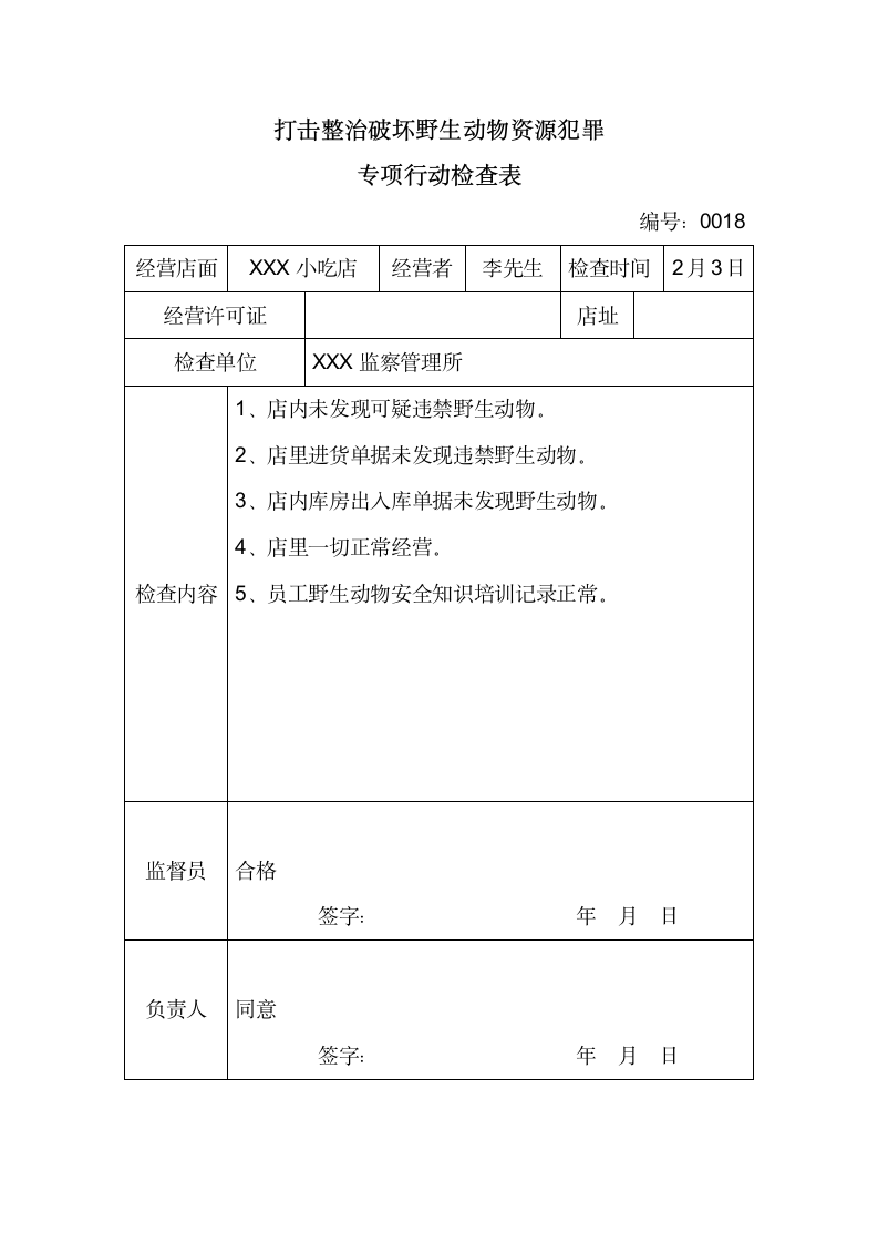 打击整治破坏野生动物检查表.docx