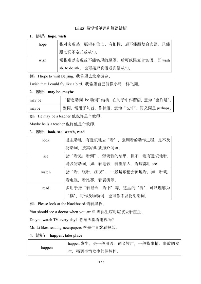 Unit5_易混淆单词和短语辨析.doc第1页