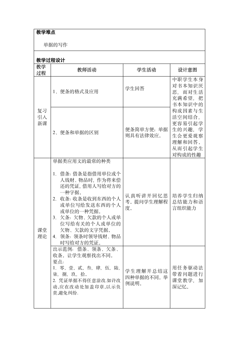 【高教版】中职语文基础上册《写作：应用文 单据》教学设计（表格式）.doc第2页