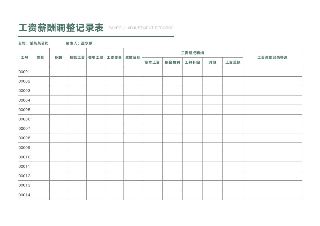 工资薪酬调整记录表.docx
