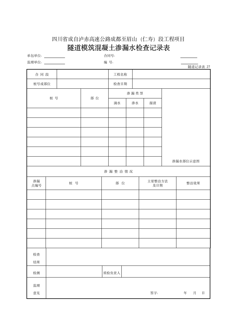 某隧道模筑混凝土渗漏水检查表.doc第1页