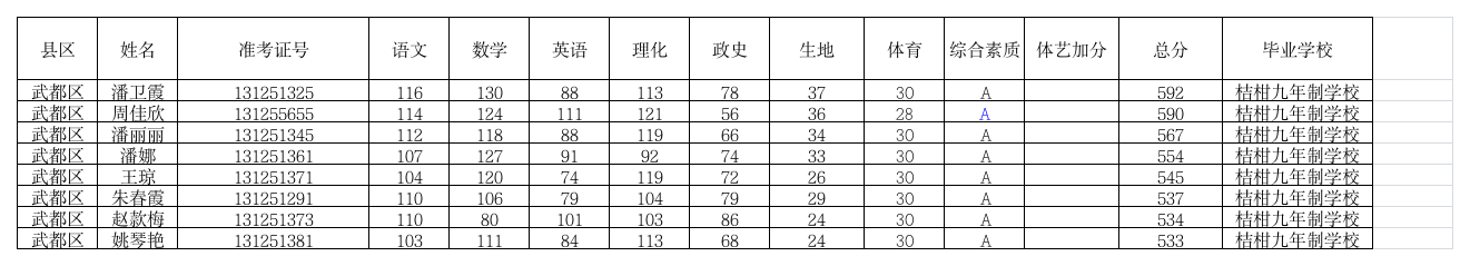 2013年武都区中考成绩第1页