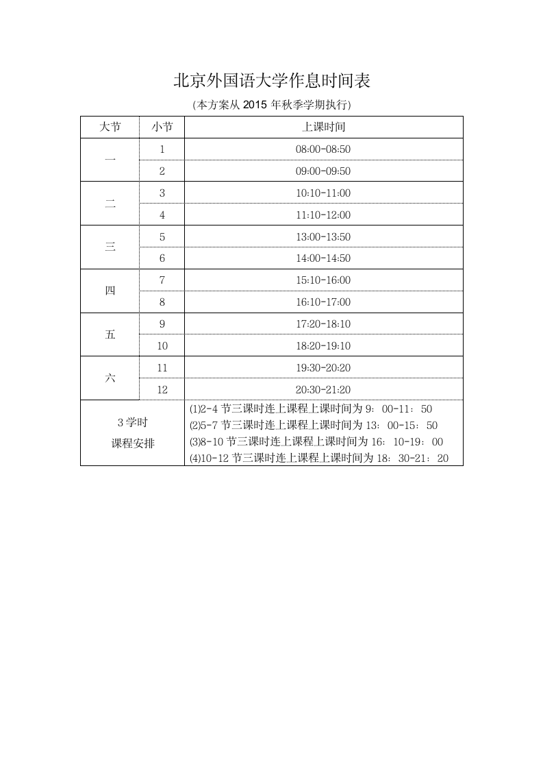 北京外国语大学作息时间表第1页