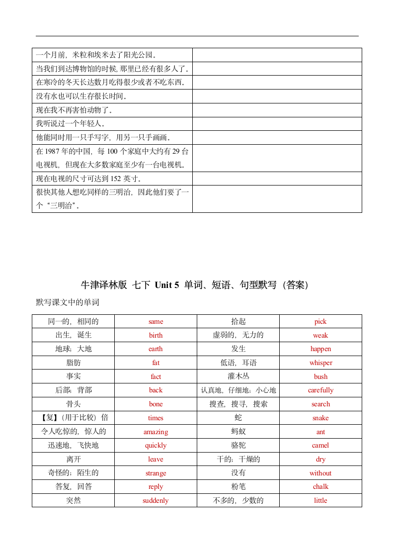 Unit 5 Amazing things 单词、短语、句型默写（word版，含答案）.doc第4页