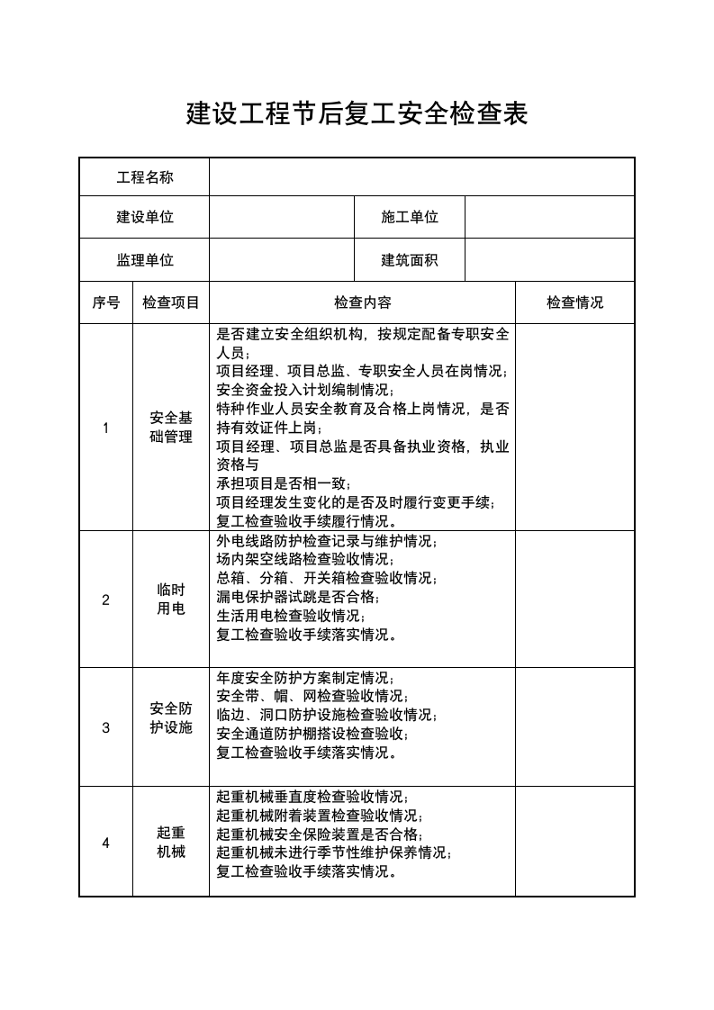 建设工程节后复工安全检查表.docx