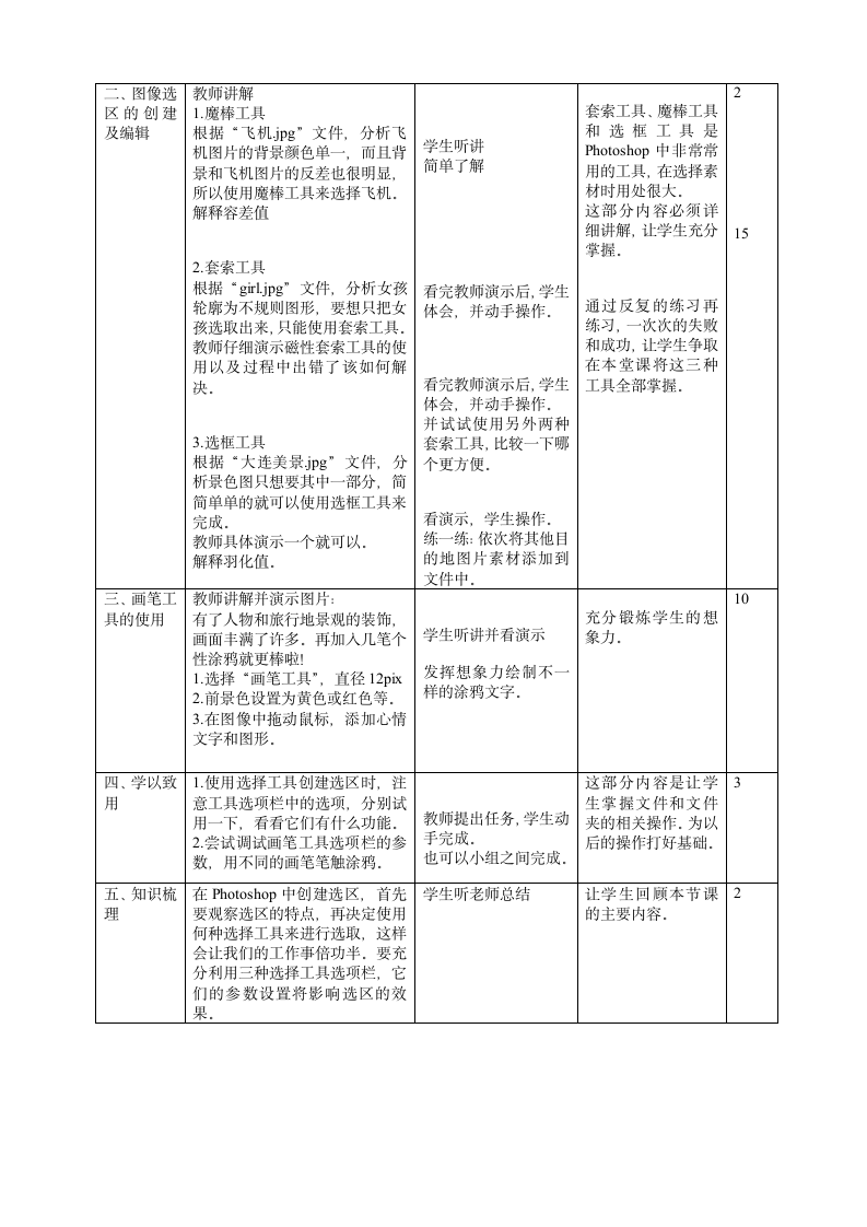 大连版（2015）七年级上册信息技术 5.旅行行程展示--选择工具的使用 教案.doc第2页