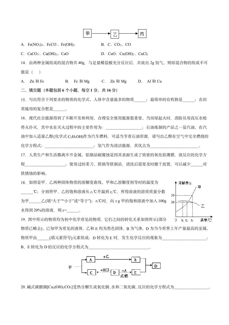 2021年河南省中考化学模拟押题试卷（WORD版 含答案）.doc第3页