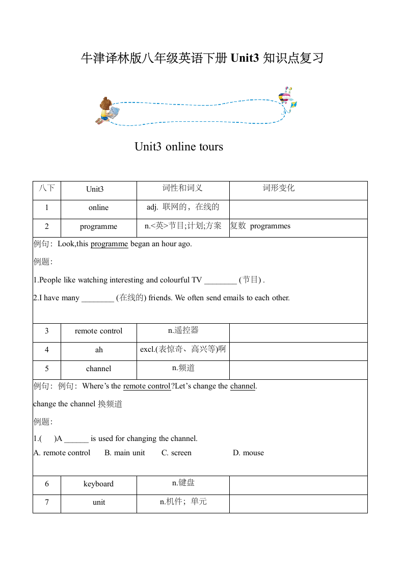 Unit 3 Online tours 知识点复习.doc第1页