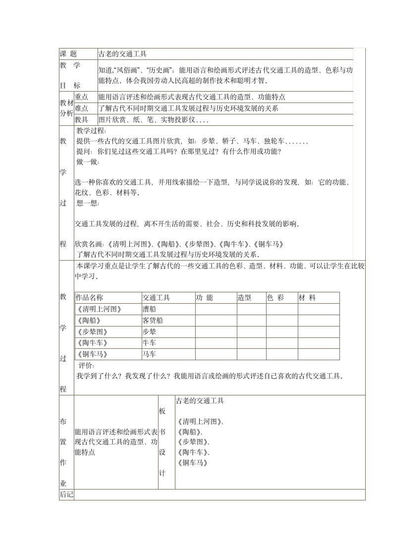 三年级下美术 1 古老的交通工具 教案  岭南版.doc第1页