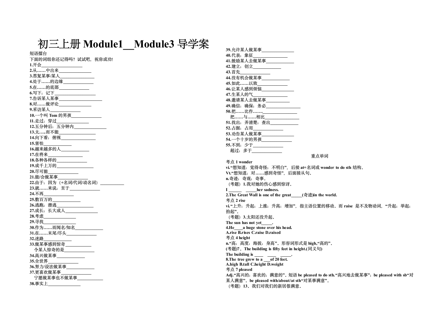 外研版初三上册Module1~Module3导学案.doc第1页