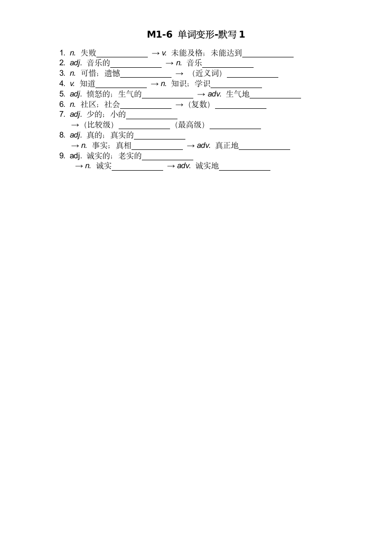 九年级上册M1-6 单词变形无答案.doc第3页