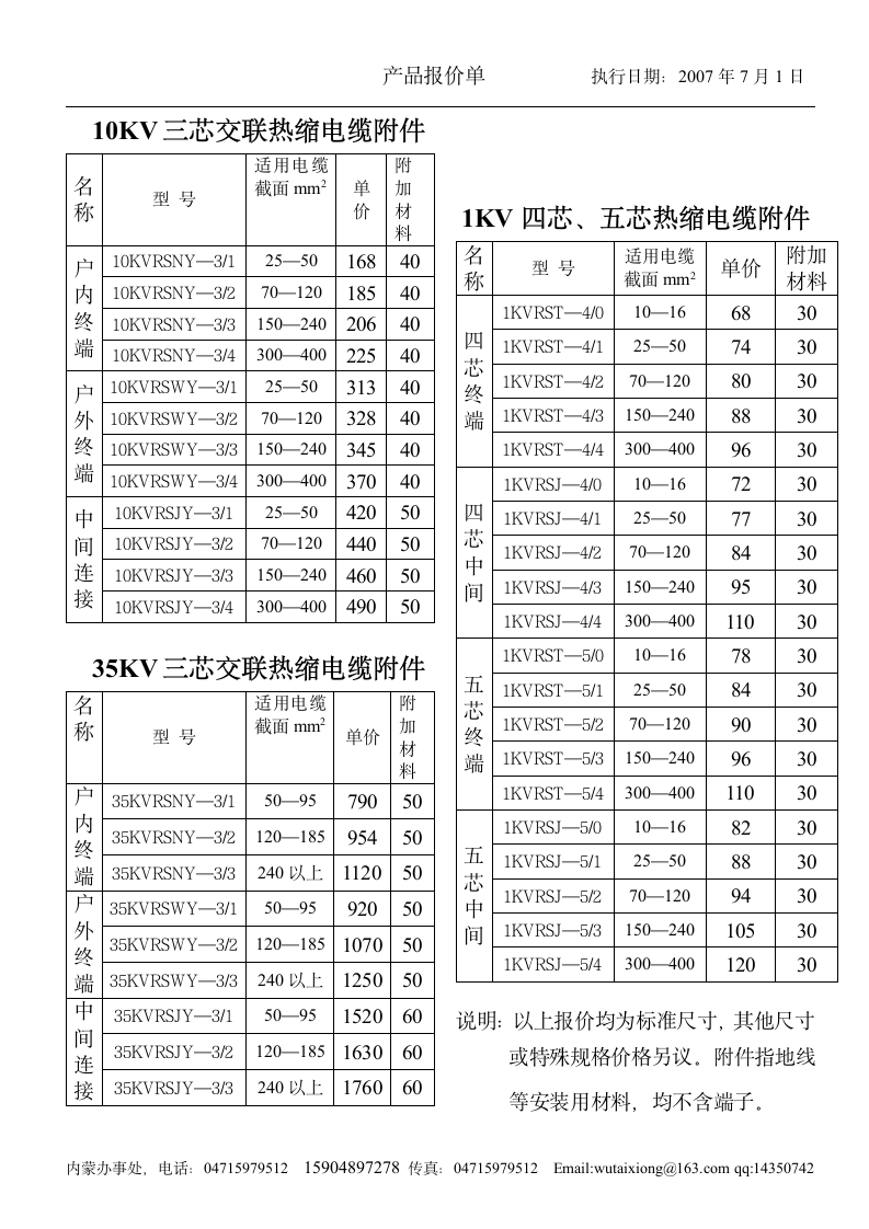 2007客户报价单电力物质.doc