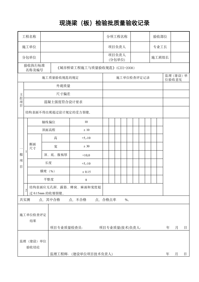 现浇梁板检验批质量验收记录.doc