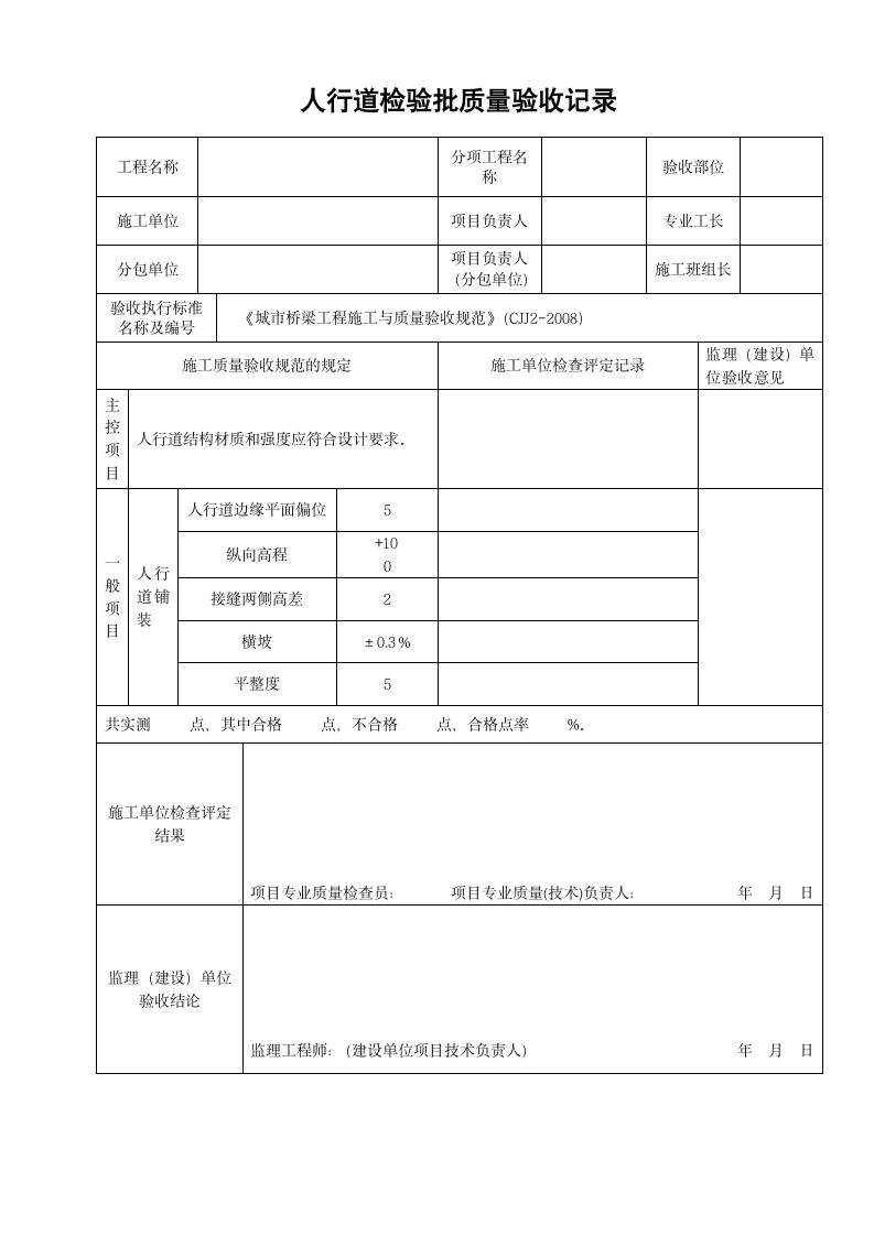 人行道检验批质量验收记录.doc