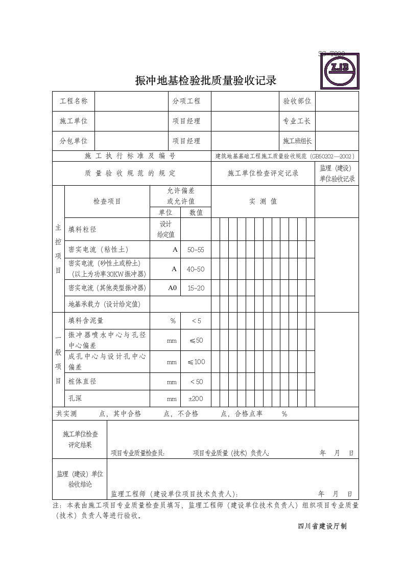 振冲地基检验批质量验收记录.doc